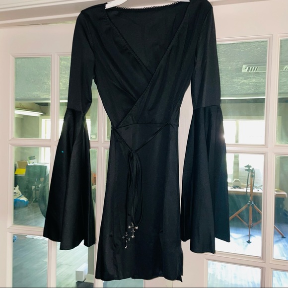 Dolls Kill Dresses Dollskill Black Goth Bell Sleeved Dress With